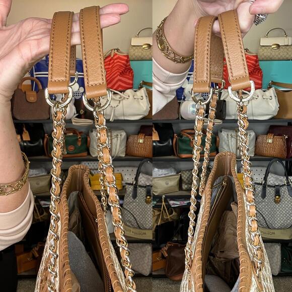 Tory Burch Woven Straw Tote Chain Shoulder Bag 2014 Retail $495 - Picture 9 of 10